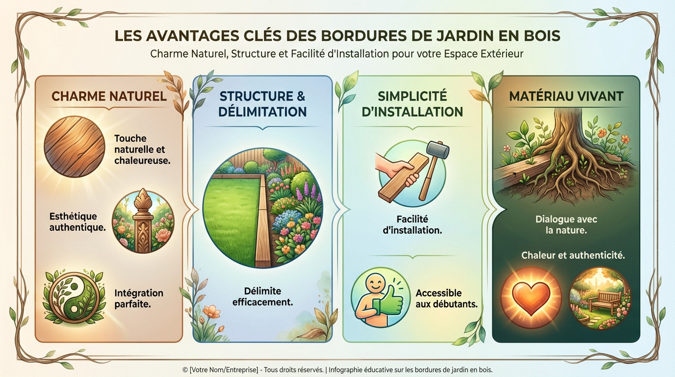 Bordure jardin en bois Illustration des avantages esthétiques et pratiques d'une bordure de jardin en bois